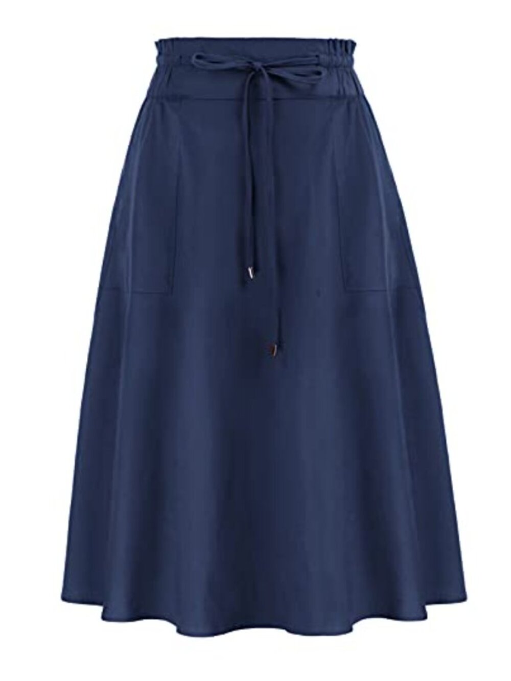 Midi Skirt with Pockets Lightweight Cotton Linen A-Line Elastic High Waist